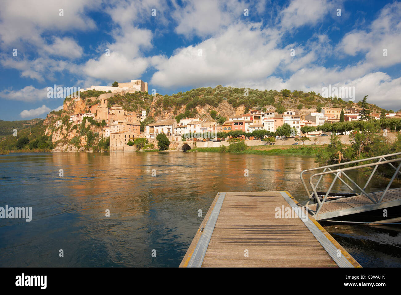 Ebro river and Miravet village. Catalonia, Spain. Stock Photo