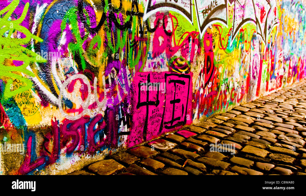 John Lennon Graffiti wall in Prague Stock Photo