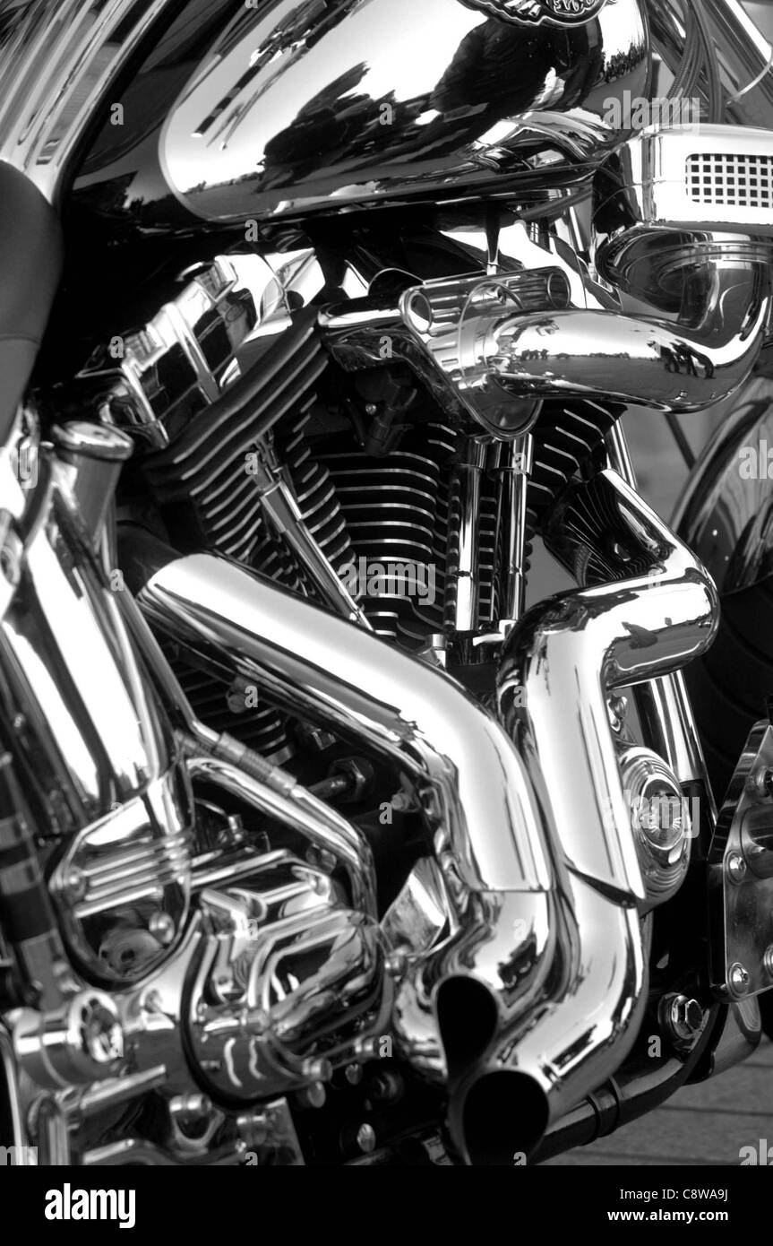 Highly polished and chromed motorcycle engine Stock Photo