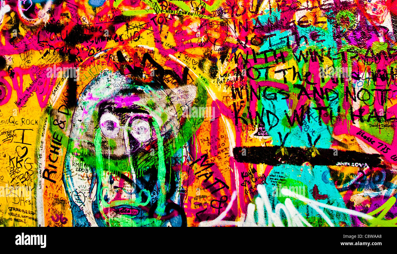 John Lennon Graffiti wall in Prague Stock Photo