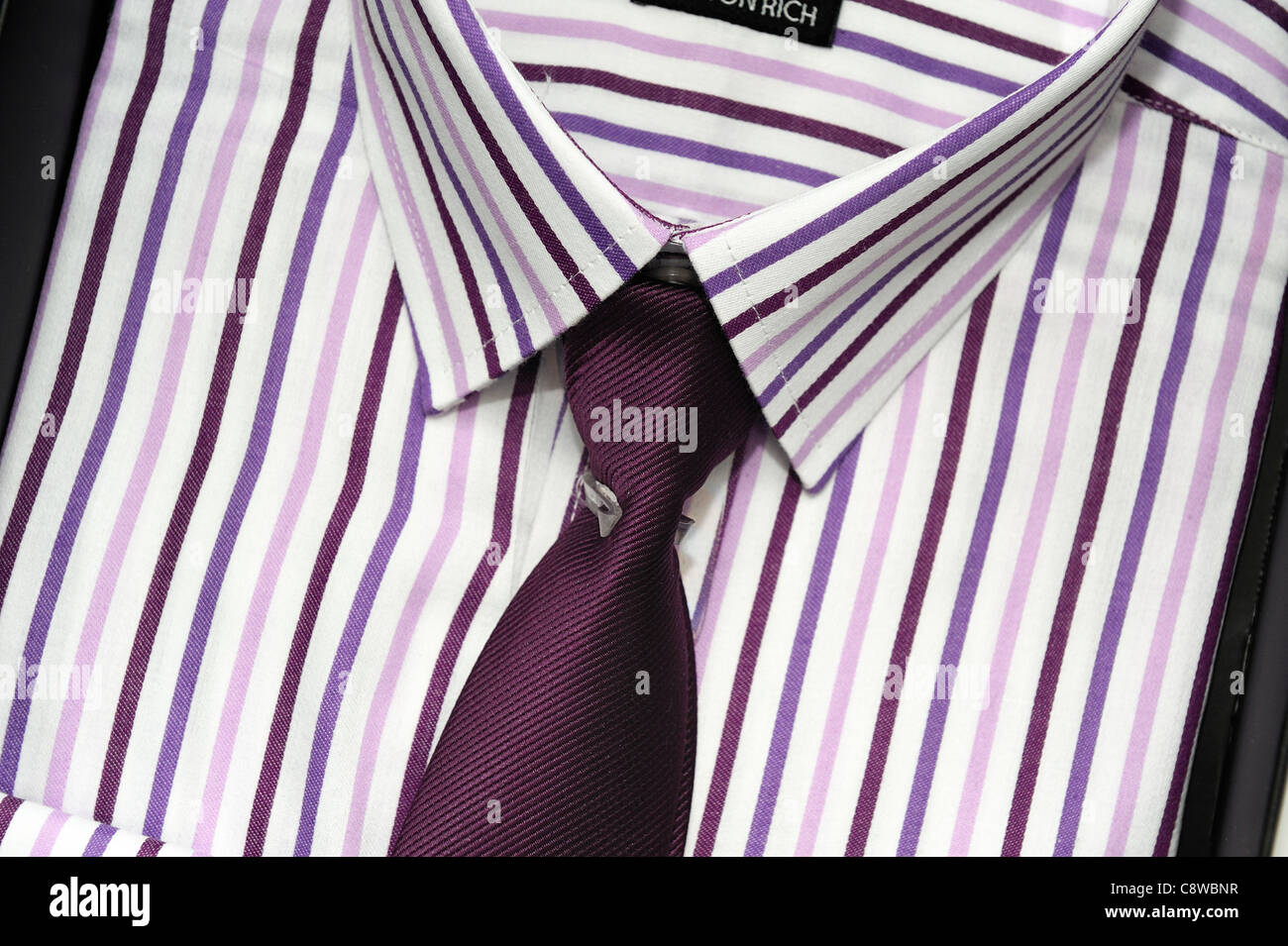 cotton rich purple striped boxed shirt and tie england uk Stock Photo