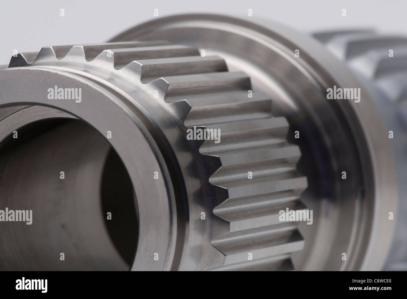 CNC lathe precision machined spur cut gear detail part for use in the