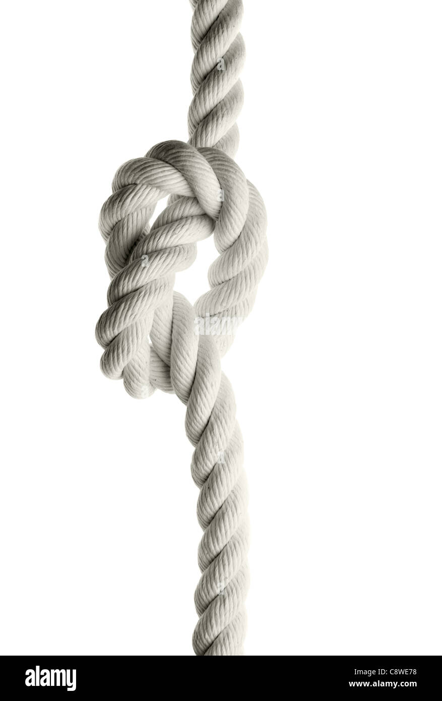 Roll of a thin rope with a loop for hanging, isolated on white background  Stock Photo