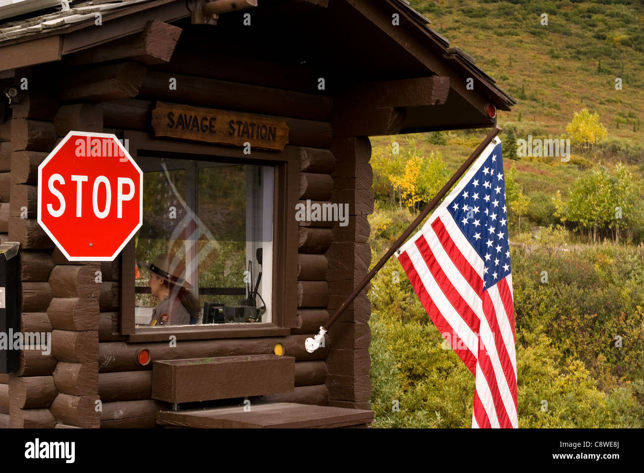 Check point at the entrance of Denali restricted area - Denali National Park Alaska USA Stock Photo
