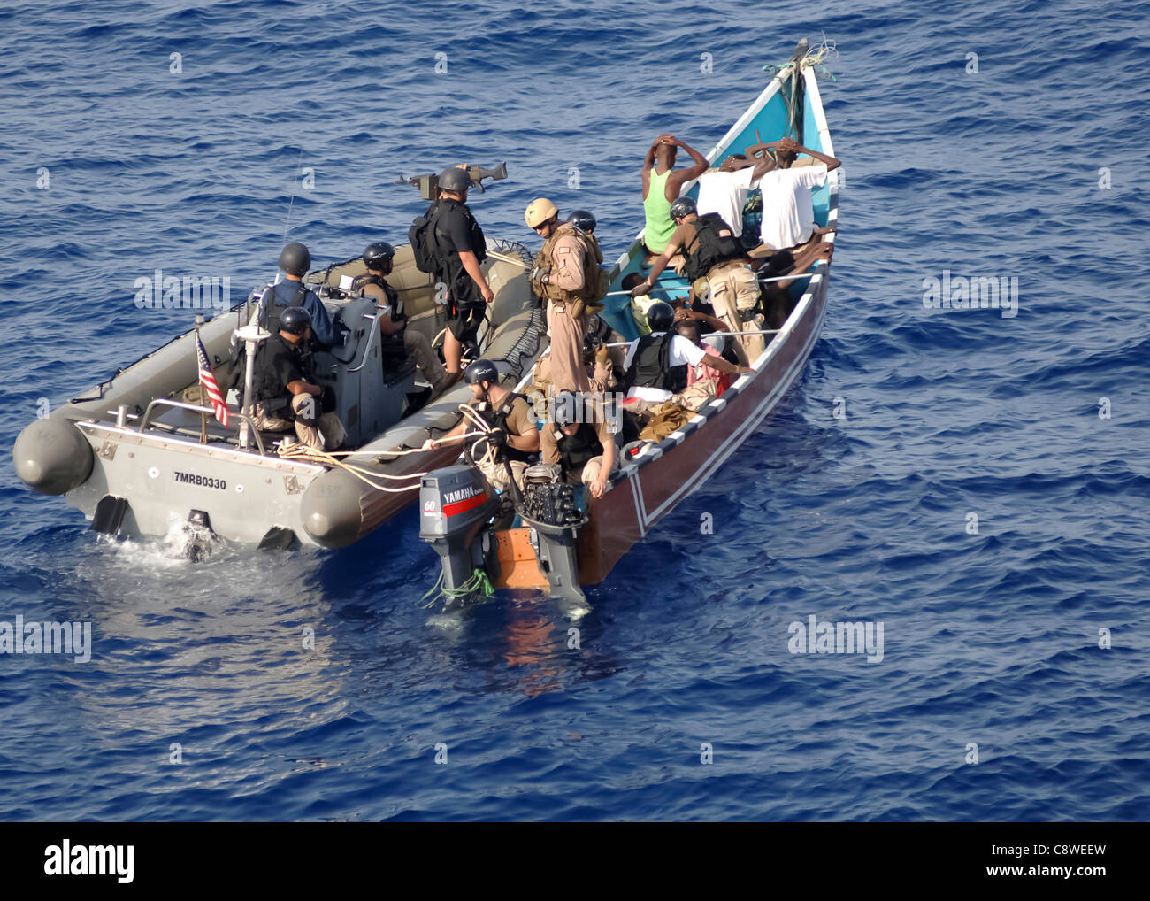 skiff suspected of participating in recent pirate activity Stock Photo