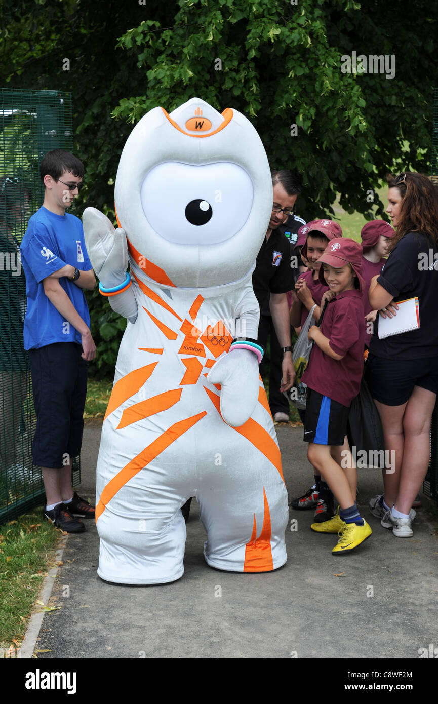 Wenlock the London 2012 Olympic mascot joins pupils at William Brookes School in Much Wenlock for inter schools sports day. Stock Photo
