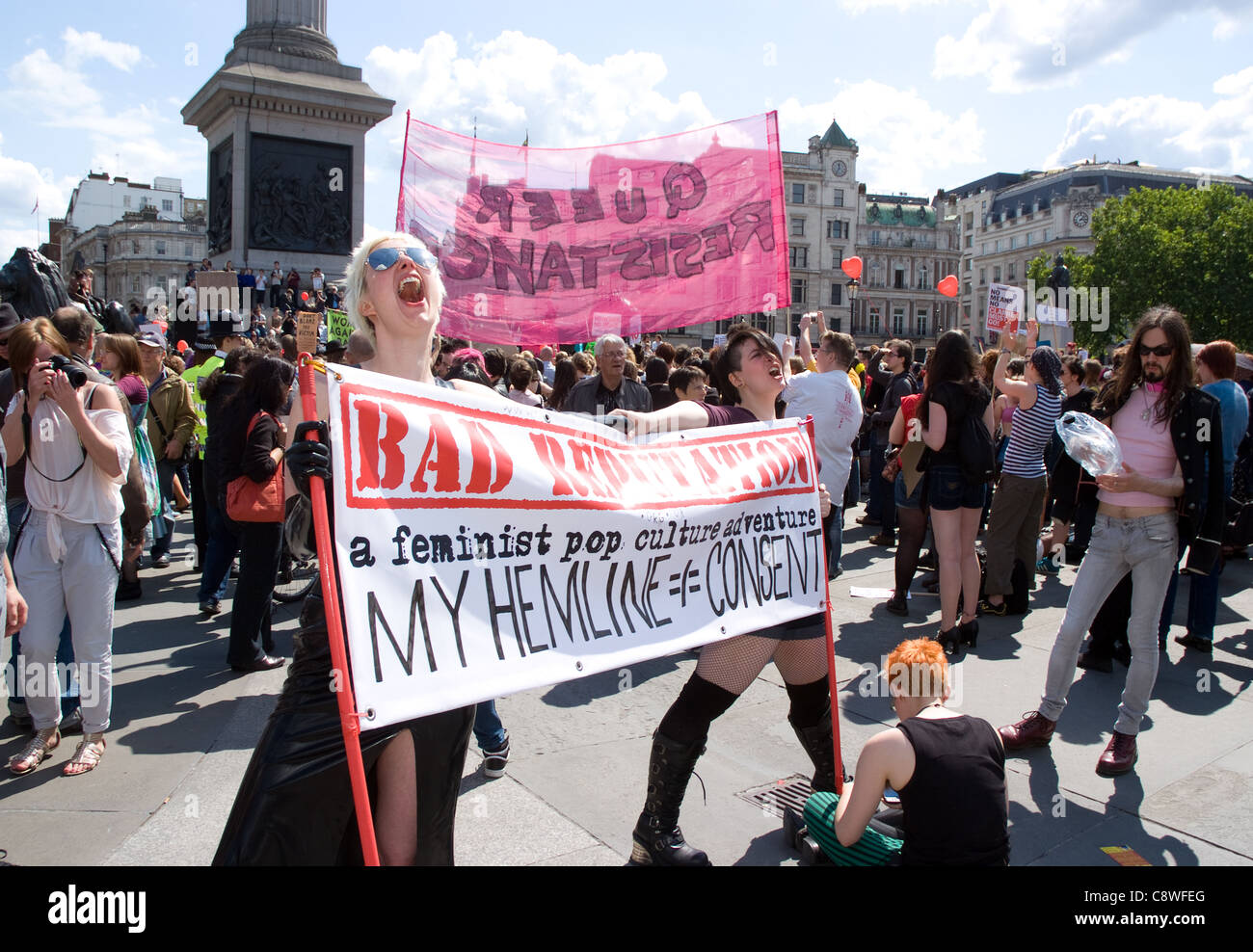 members of BAD REPUTATIONS at the 2001 Slutwalk, Trafalgar square ...