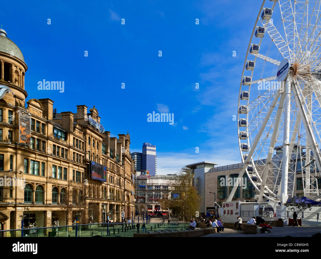 Triangle Shopping Centre and Wheel of  Manchester England UK in Exchange Square renovated after the 1996 IRA bomb Stock Photo