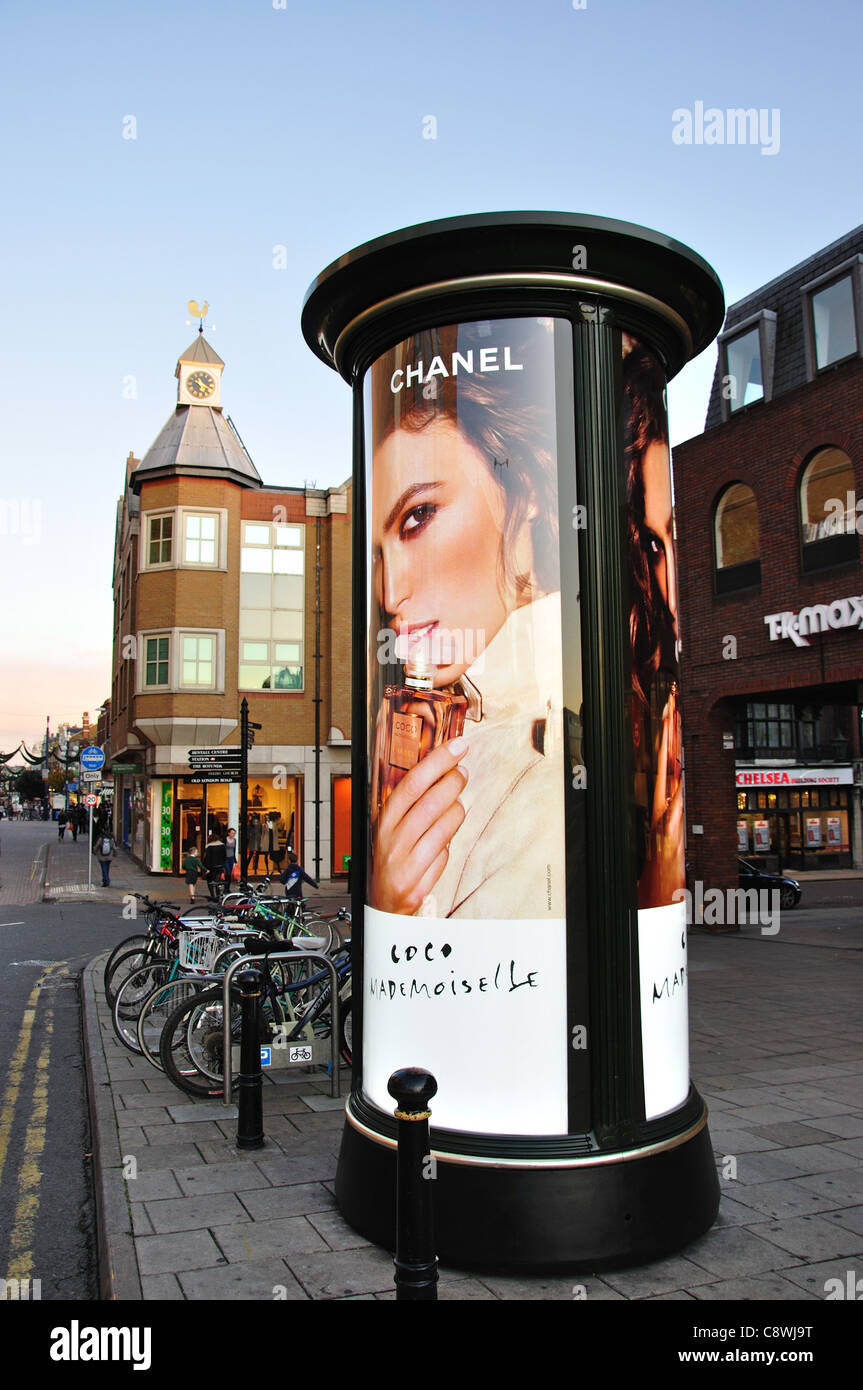 Morris column street advertising, Kingston upon Thames, Royal Borough of Kingston upon Thames, Greater London, England, UK Stock Photo