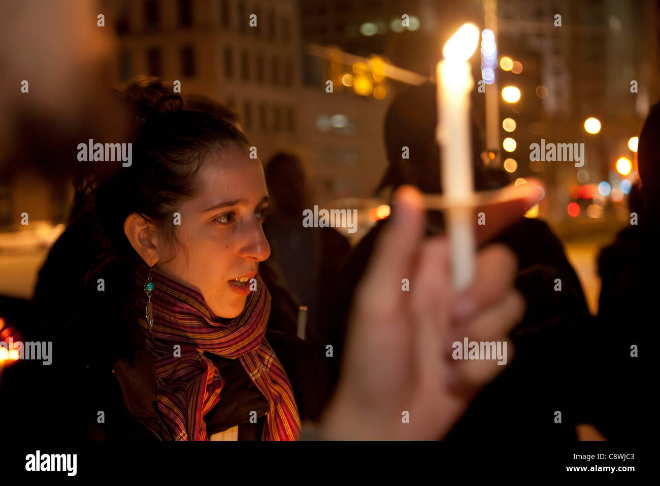 Detroit, Michigan Members of Occupy Detroit hold a candlelight vigil