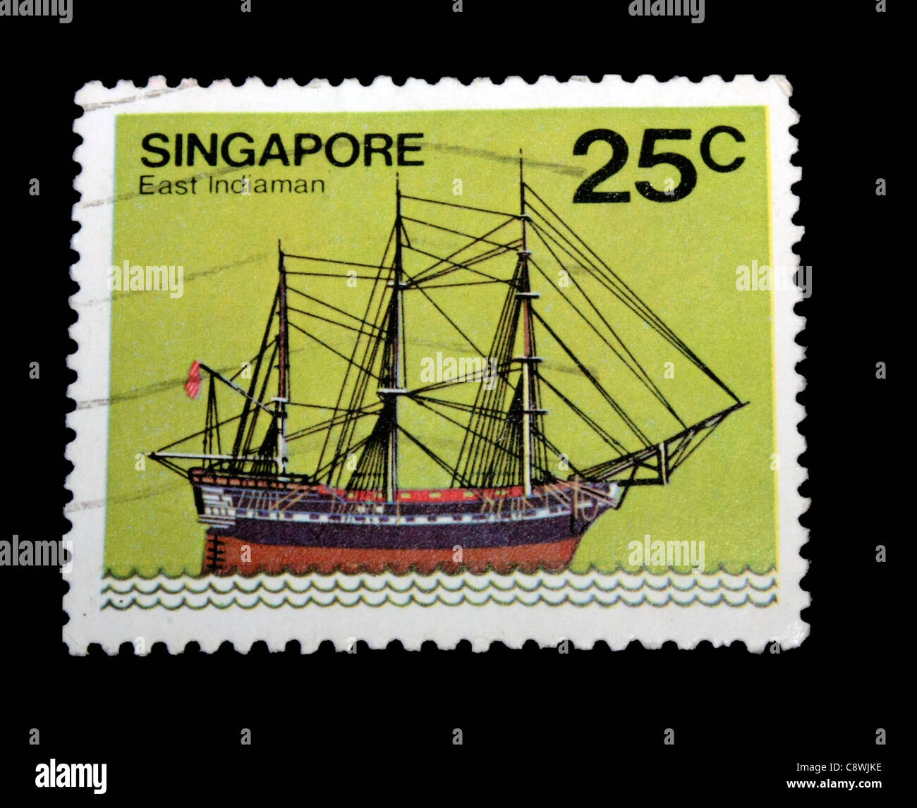 A postage stamp of Singapore in black background Stock Photo