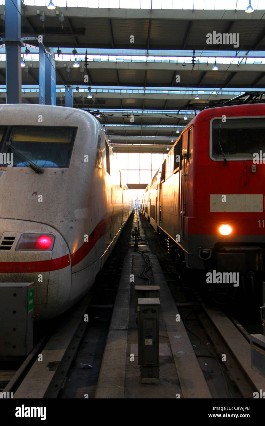 DB Trains at the Munich Hauptbahnhof Stock Photo