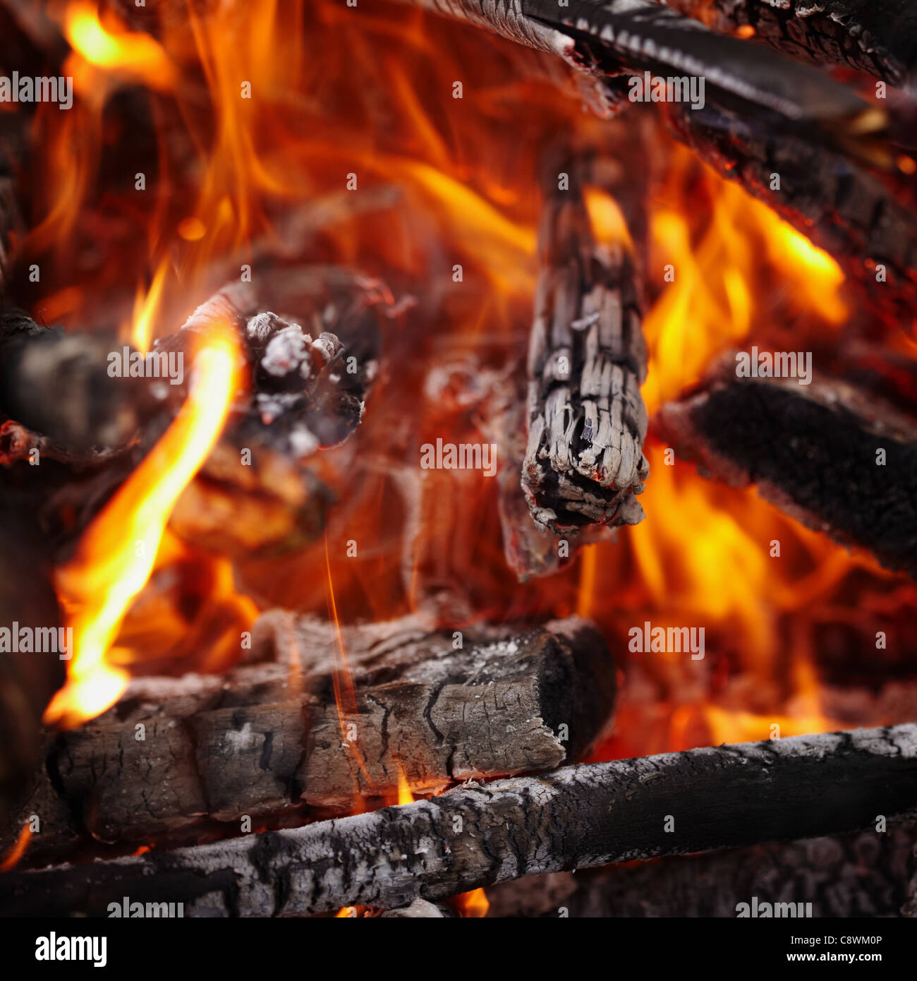 Wood burning in the fire - a square background Stock Photo
