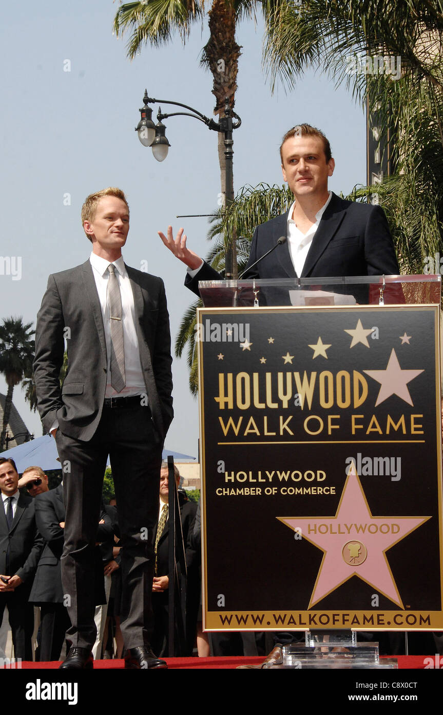 Jason Segel, Neil Patrick Harris at the induction ceremony for Star on the Hollywood Walk of Fame Ceremony for Neil Patrick Stock Photo