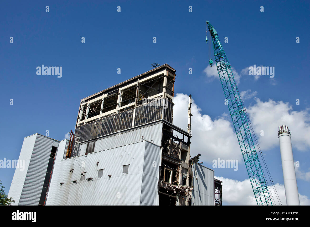 Demolition of an old brewery in Edinburgh, Scotland. Stock Photo