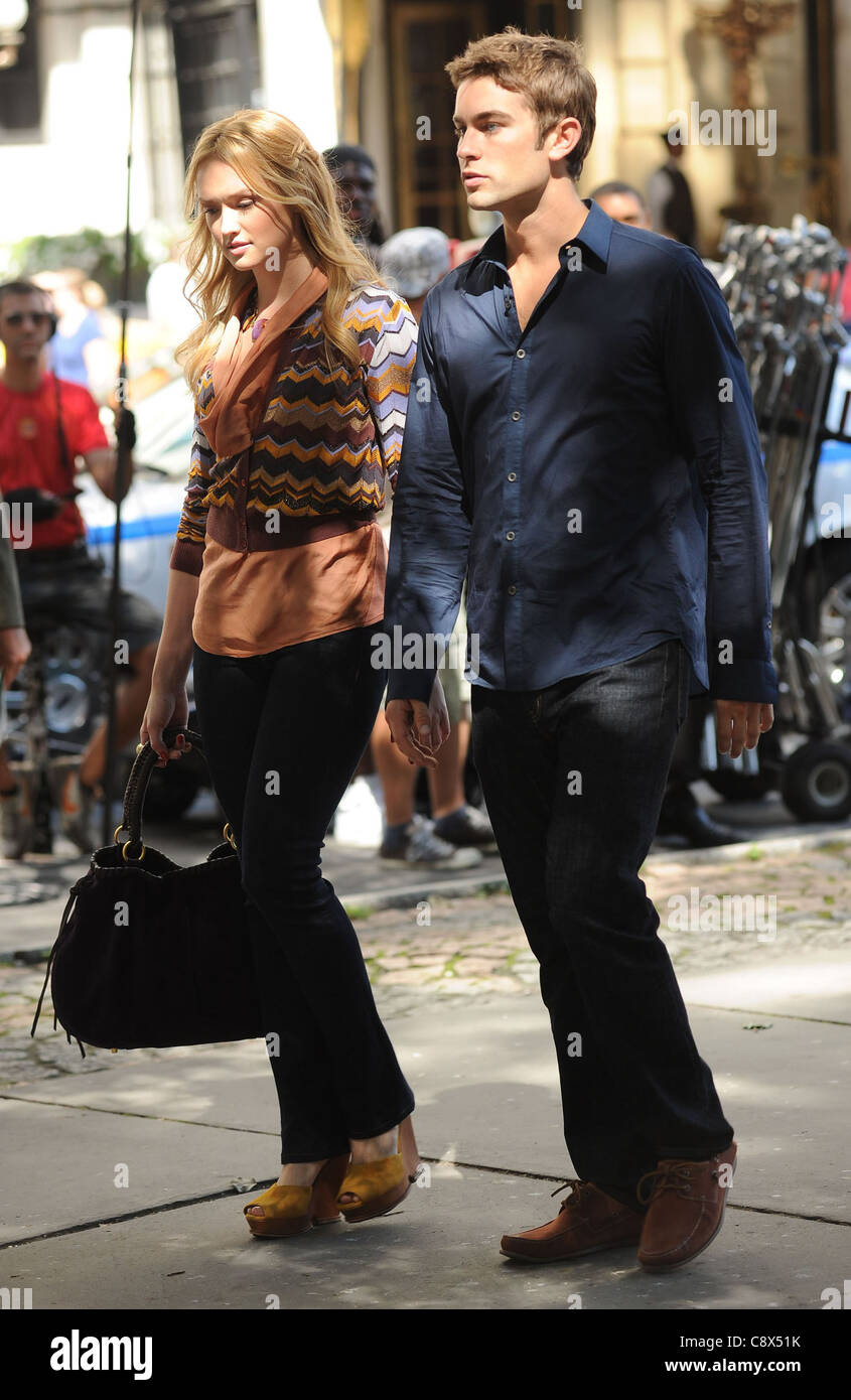 Kaylee DeFer Chace Crawford out about GOSSIP GIRL Shooting on Location New York NY September 1 2011 Photo Kristin Stock Photo