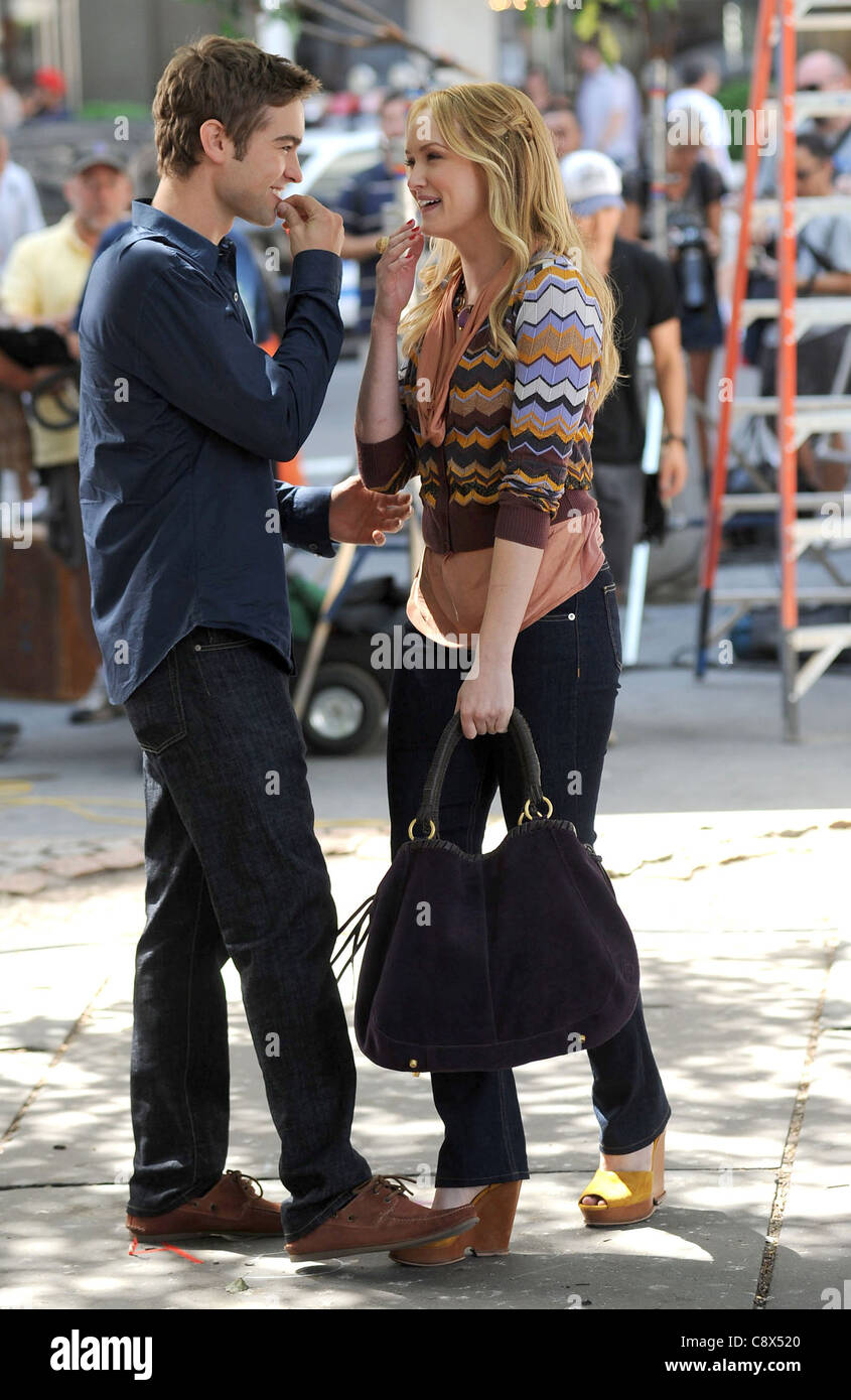 Chace Crawford Kaylee DeFer out about GOSSIP GIRL Shooting on Location New York NY September 1 2011 Photo Kristin Stock Photo
