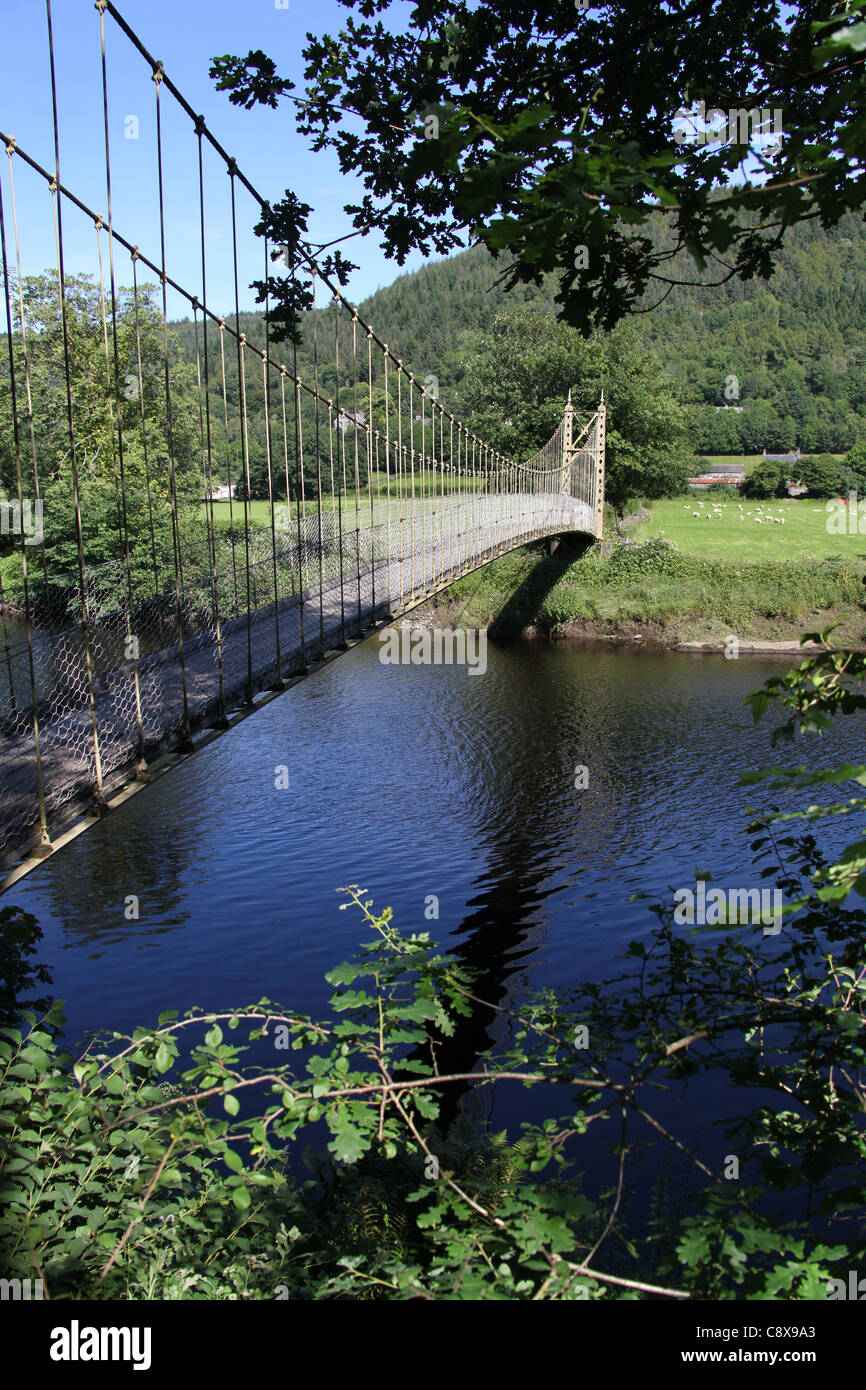 Village of Betws-y-Coed, Wales. Picturesque view of Sappers Suspension Bridge over the River Conwy. Stock Photo