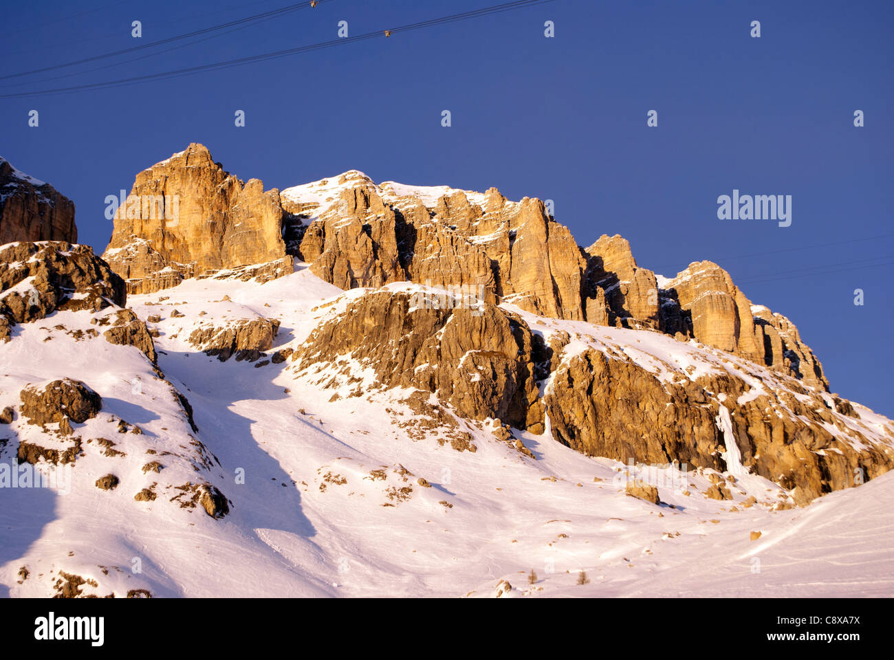 winter landscape with snow capped mountains and blue sky Stock Photo ...