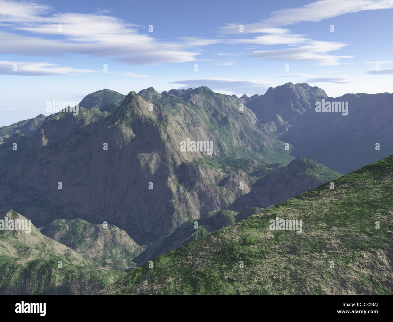 Mountains Computer Simulated Computer generated mountain landscape resembling a red sandstone range ...