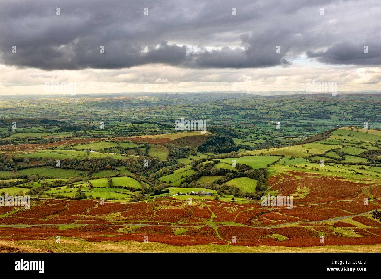 View from Hay Bluff towards Hay on Wye and the Wye Valley. Wales UK Stock Photo