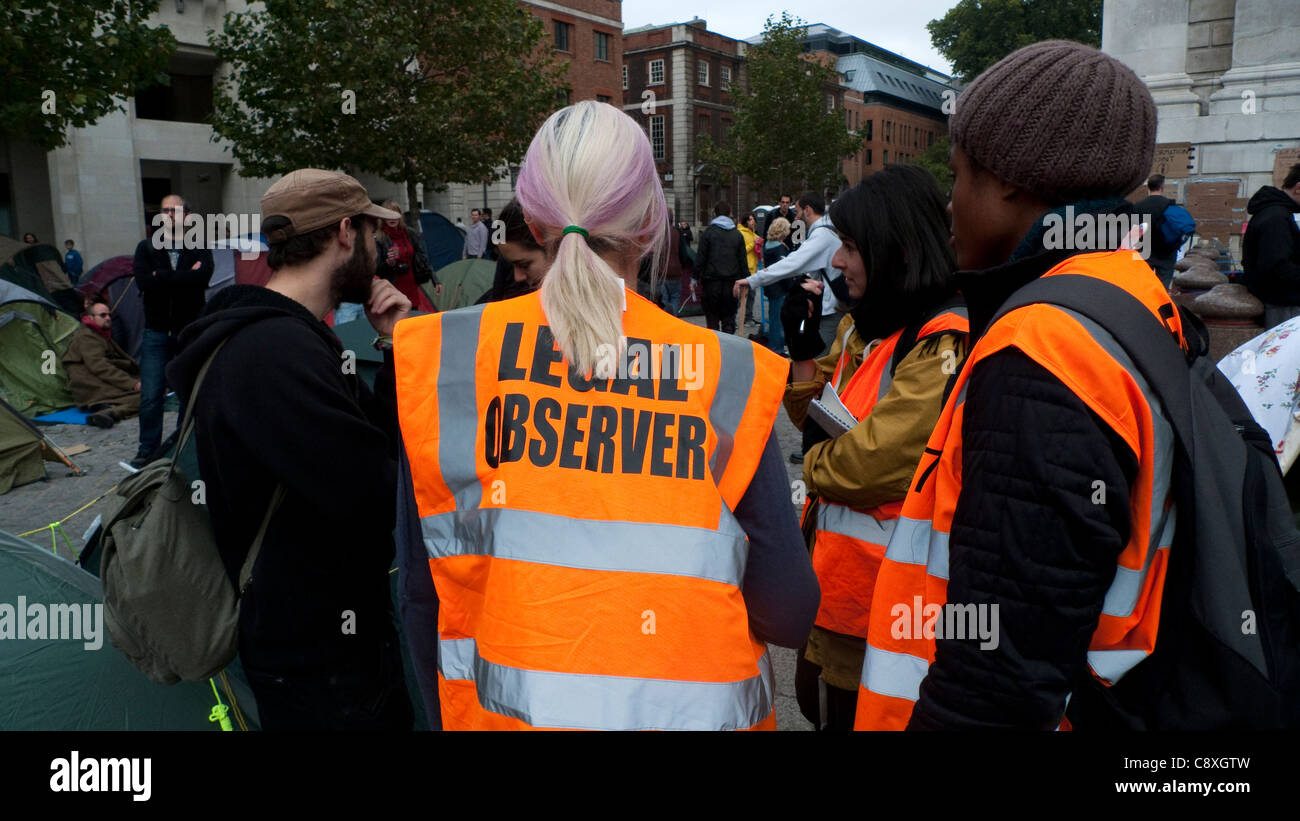 Legal observers advise protestors of their legal rights at the Occupy London demo at St. Paul's Cathedral UK KATHY DEWITT Stock Photo
