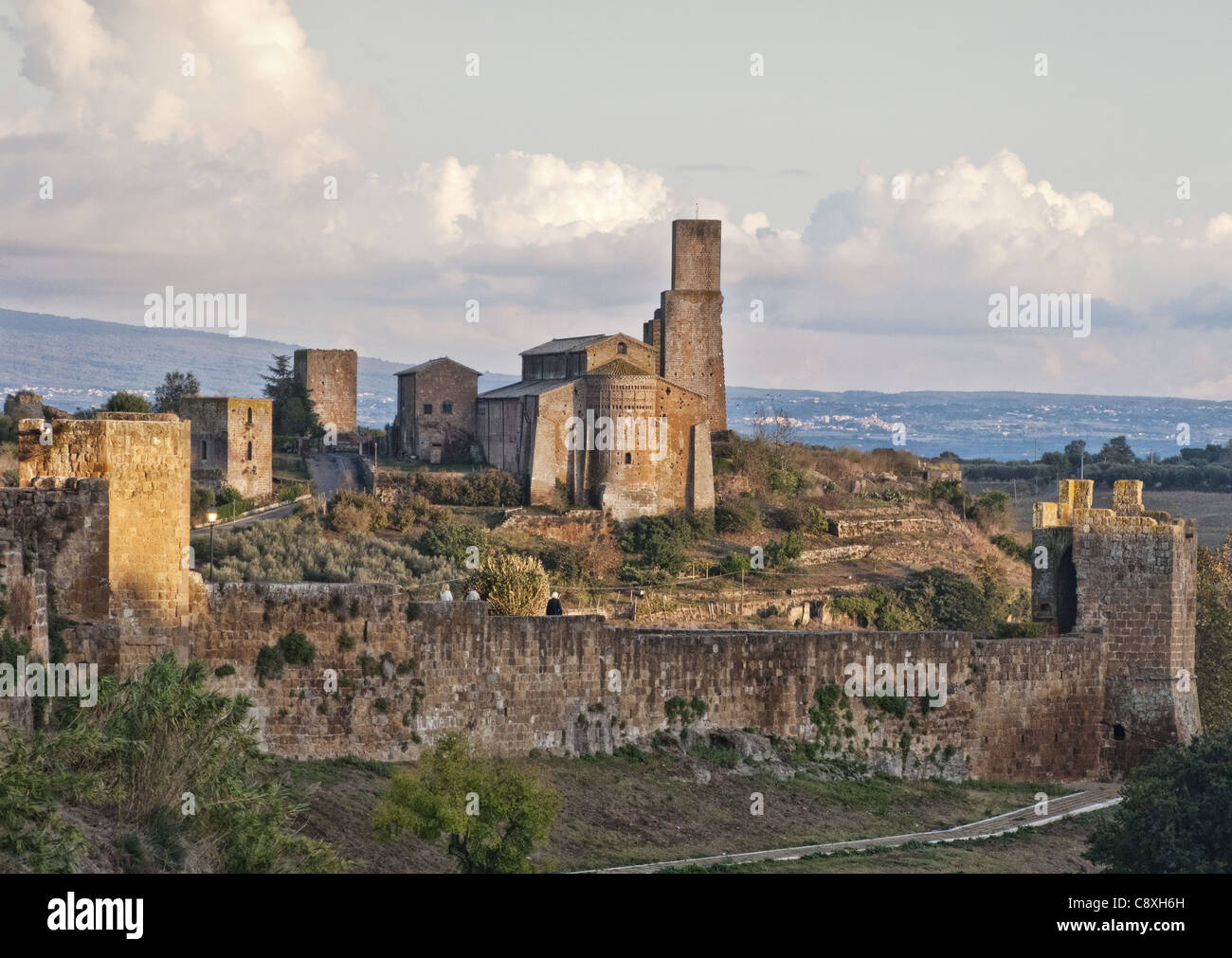 Views of the walls of  uscania and St. Peter's hill,  Italy. Stock Photo