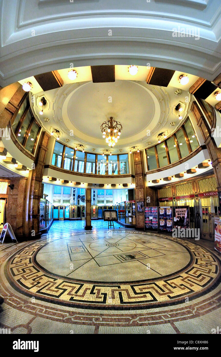 Prague, Czech Republic. Adria Palace / Palac Adria (1923-25) on Narodni. Arcade Stock Photo