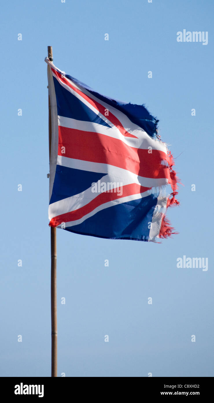 Tattered Union Jack flag Stock Photo