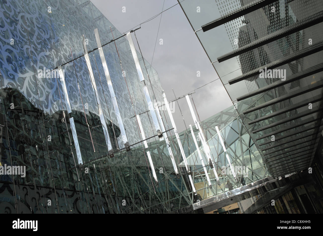 Highcross shopping center, Leicester. Exterior image taken in dramatic winter light. Glass and reflective surfaces add impact. Stock Photo
