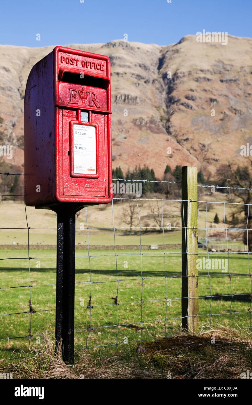 Old fashioned red Post Box, St John's in the Vale, Lake District, Cumbria, Emgland. UK Stock Photo