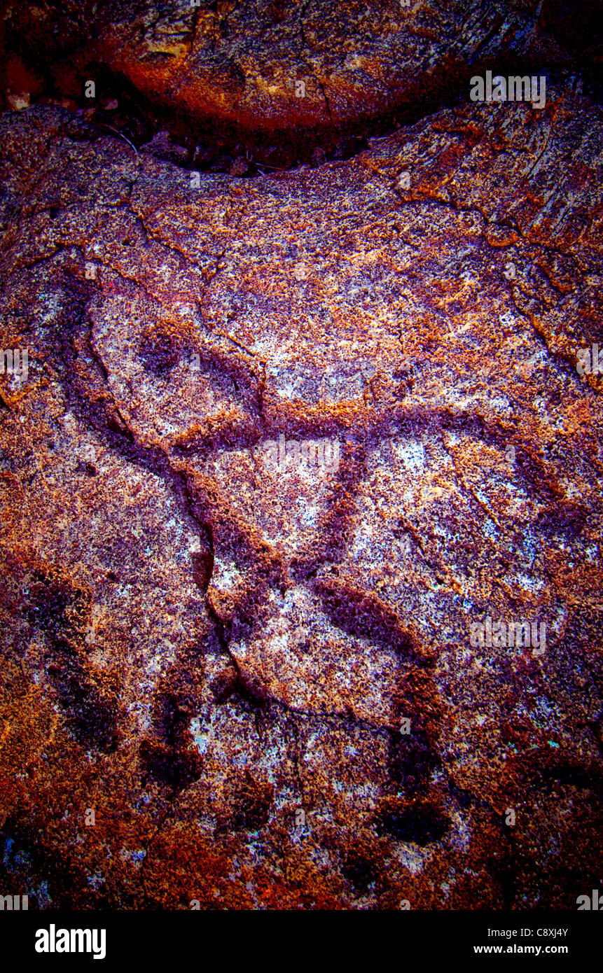 Petroglyphs at Pu'u Loa, Chain of Craters road, Hawaii Volcanoes National Park, Big Island, Hawaii Stock Photo