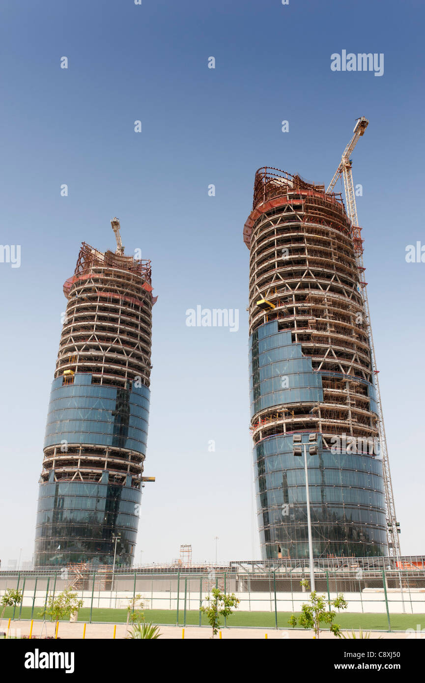 Construction of modern Al Bahr Towers in Abu Dhabi UAE; by Aedas architects Stock Photo