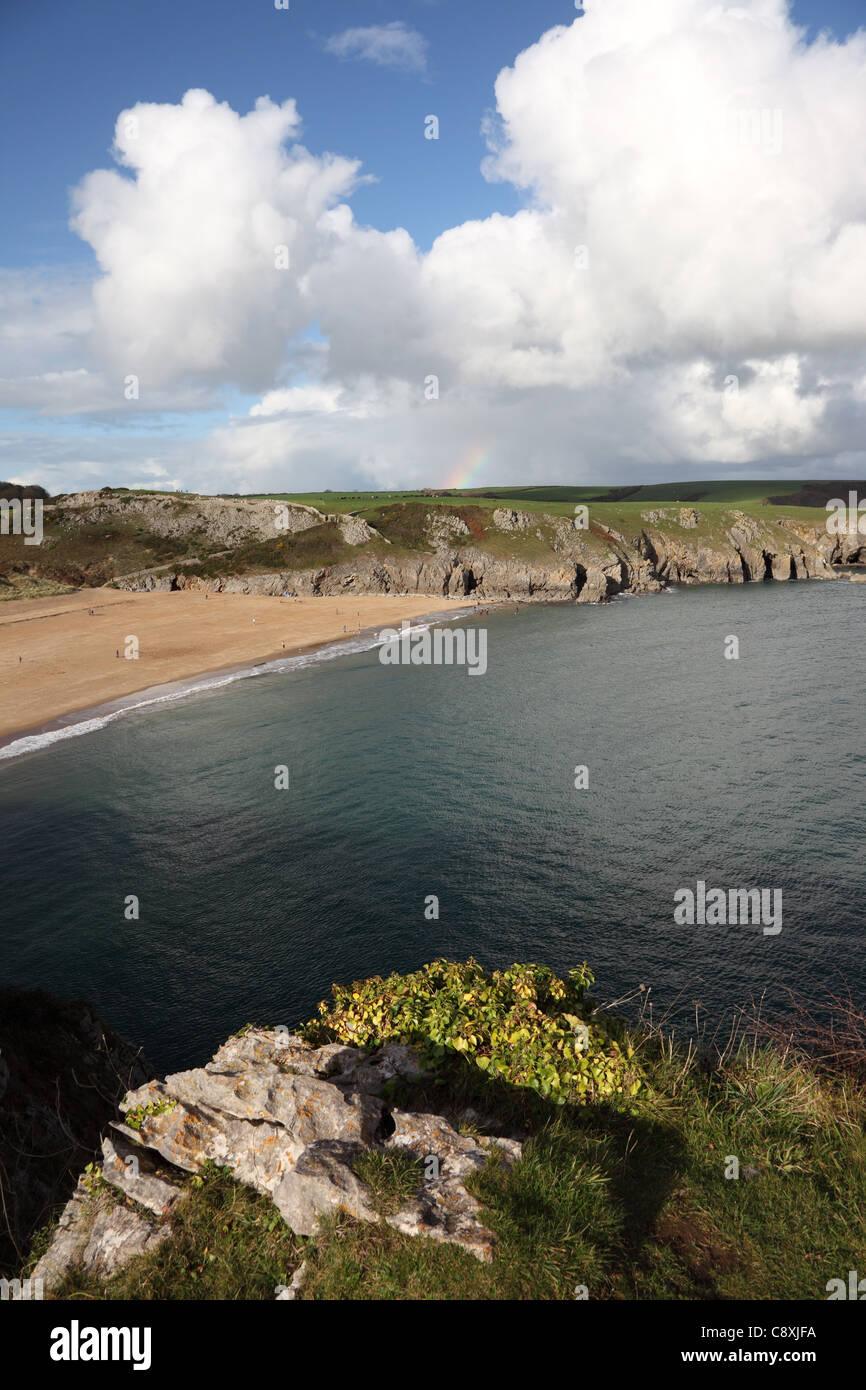 The Beach of Barafundle Bay From the Pembrokeshire Coastal Path Pembrokeshire National Park Wales Cymru UK GB Stock Photo