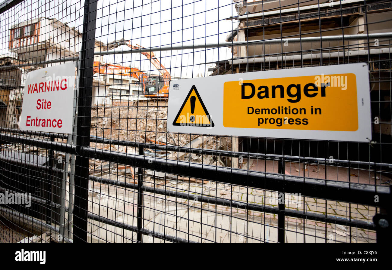 Demolition site gate and sign, London, England Stock Photo