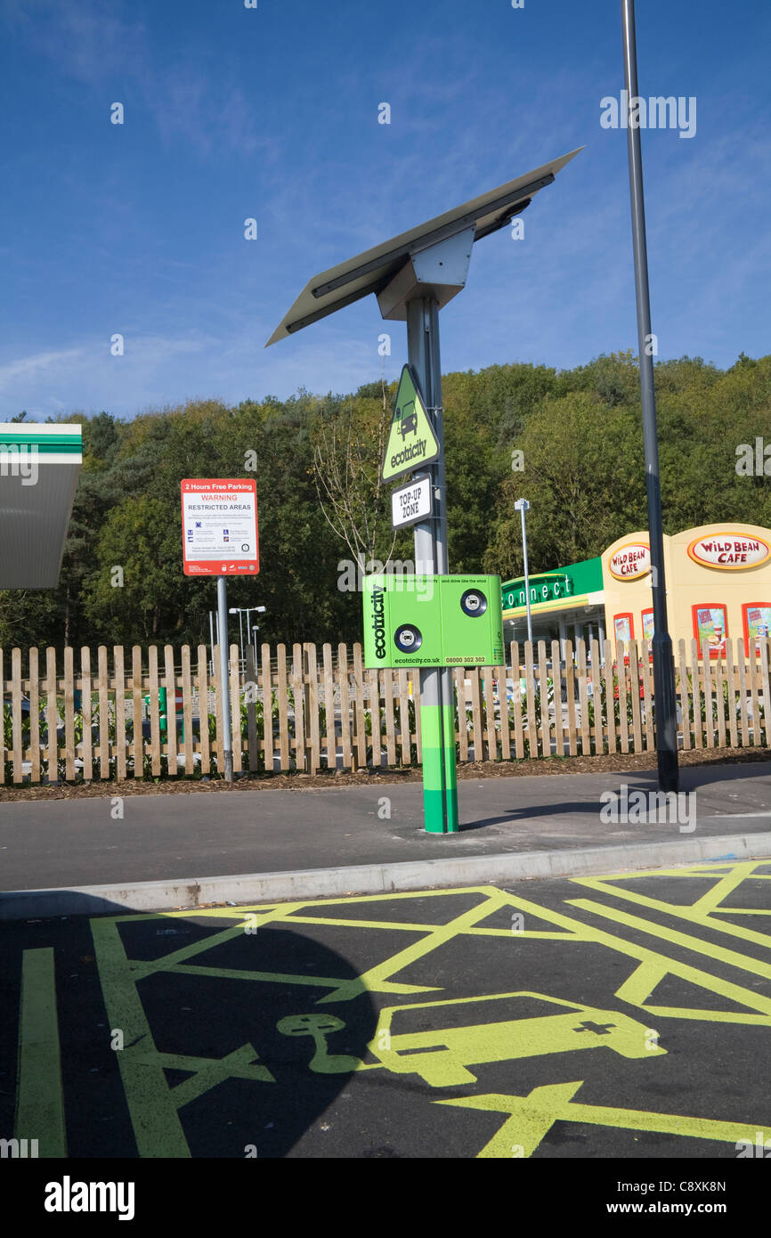 UK Ecotricity electric car charging point at Welcome Break motorway service station powered by solar panel Stock Photo