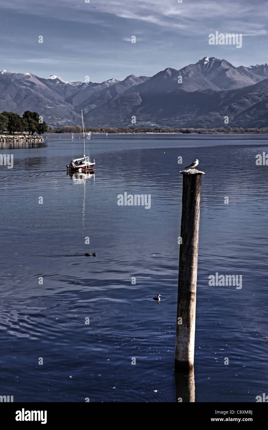 Sailing boat on Lake Maggiore Stock Photo