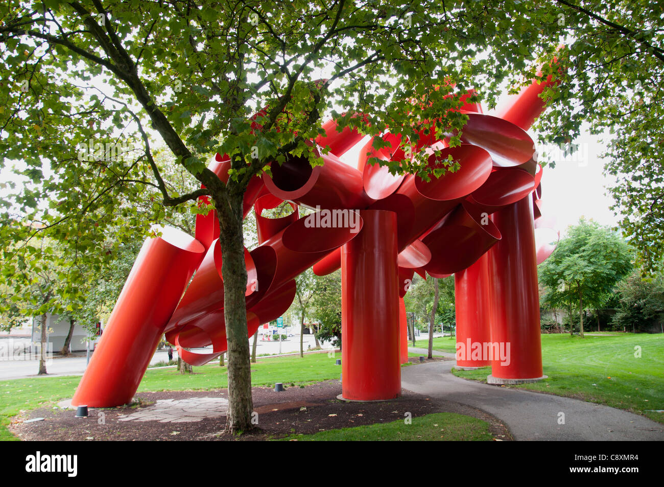 Sculpture in Red and Shades of Green Seattle Town City Washington United States Stock Photo