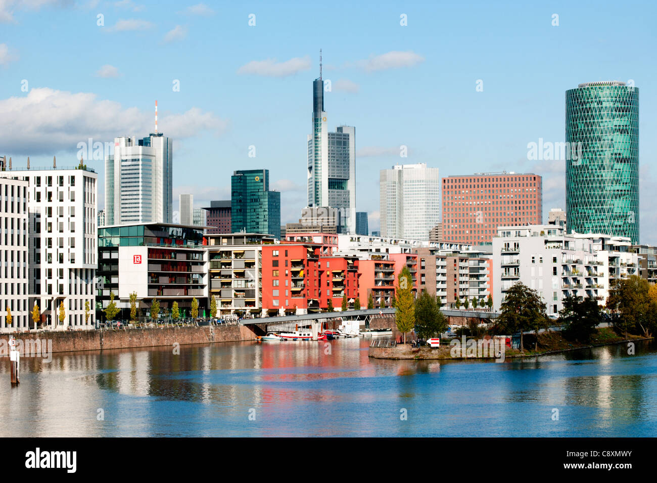Residential houses, west port, river Main, Frankfurt, Germany Stock
