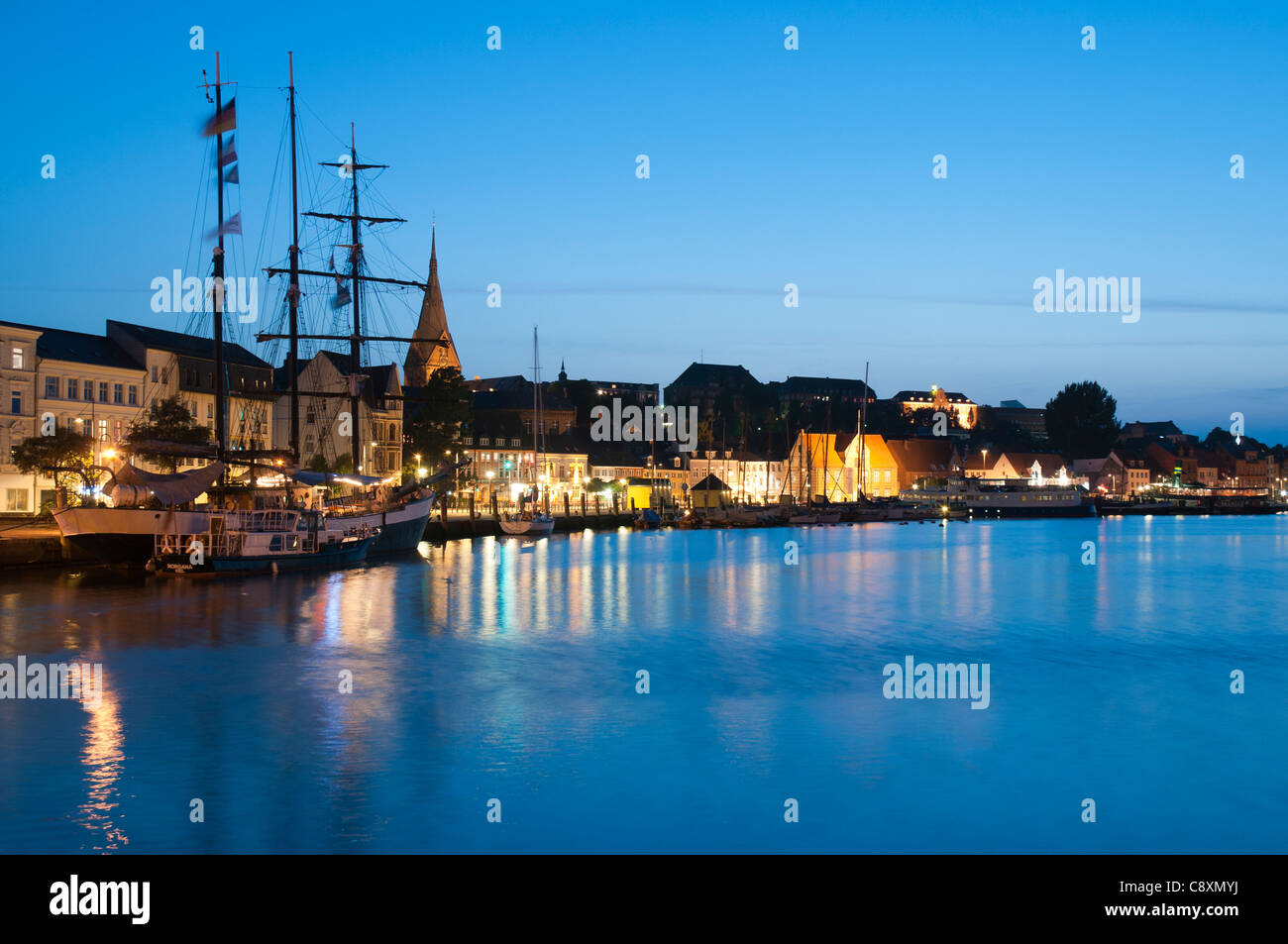 Flensburg at night, SchleswigHolstein, Flensburg Fjord, Baltic Sea
