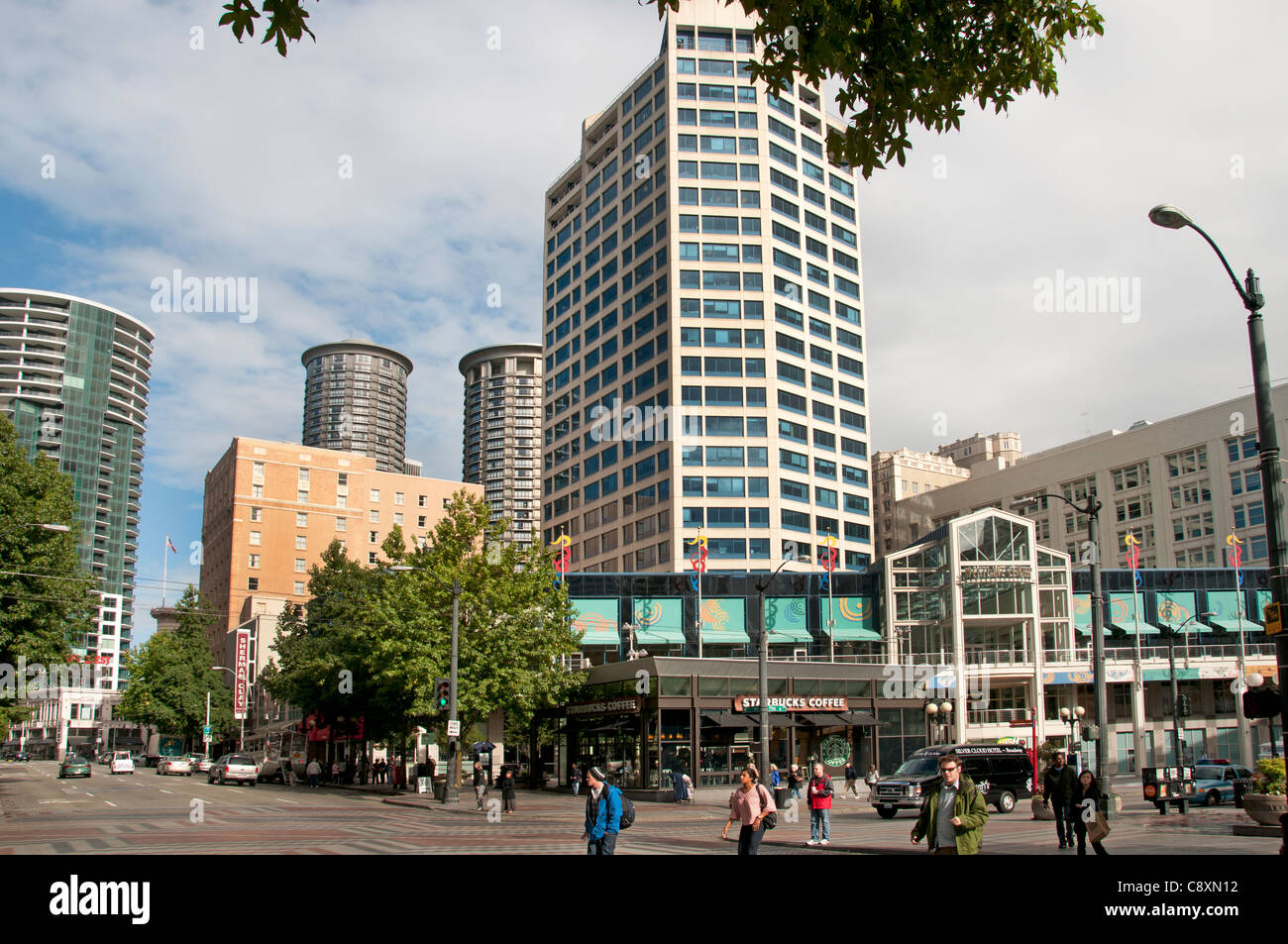 Seattle Westlake Center shopping mall office tower Downtown Washington United States of America Stock Photo