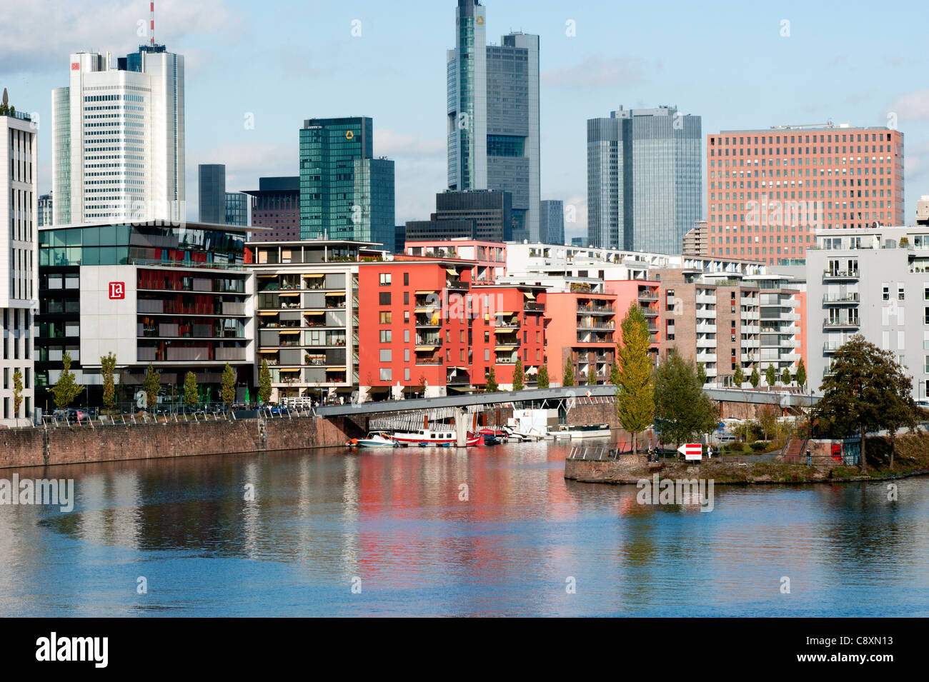 Residential houses, west port, river Main, Frankfurt, Germany Stock