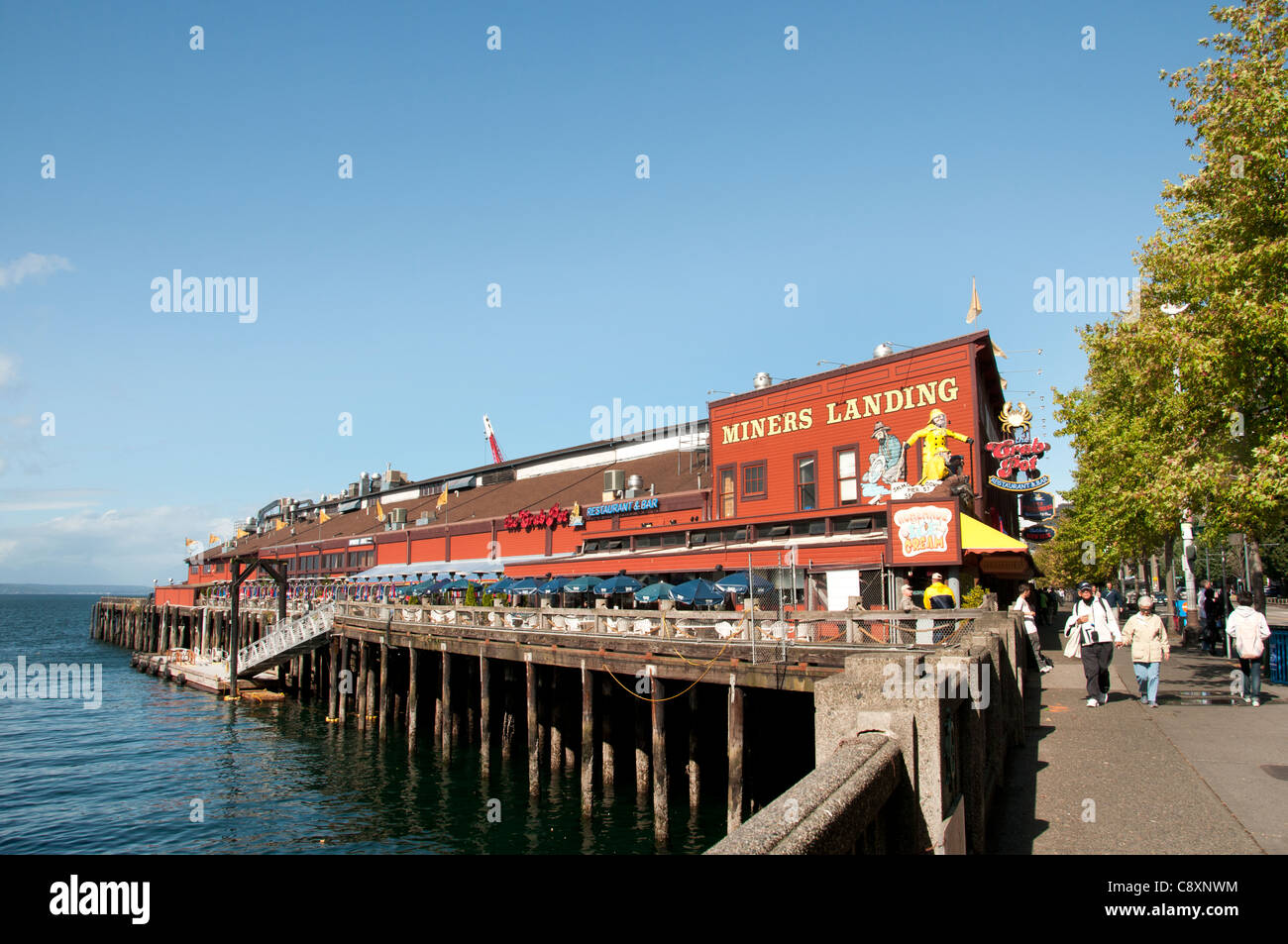 Tourist Shops Restaurant Seattle Bay Waterfront Downtown Washington United States Stock Photo