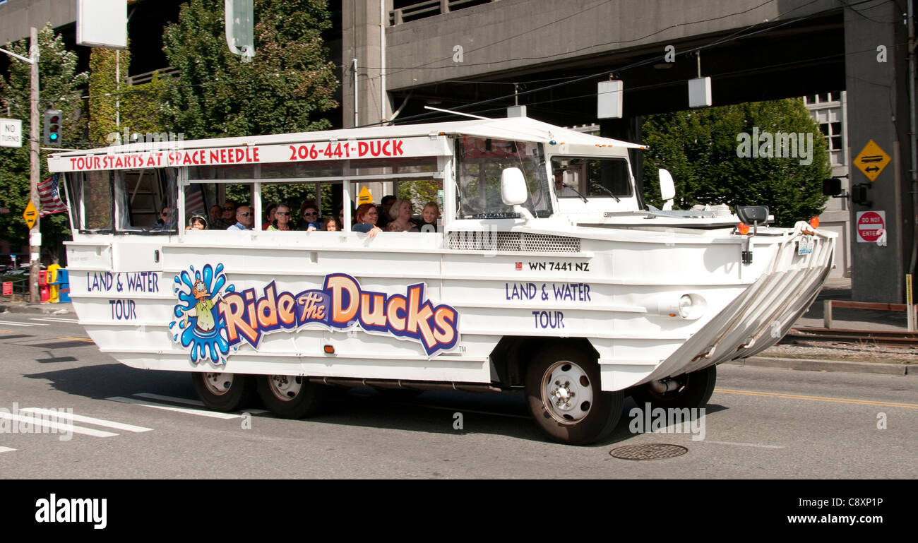 Ride Duck Ducks Tourist Bus Seattle Bay Waterfront Downtown Town City Washington United States Stock Photo