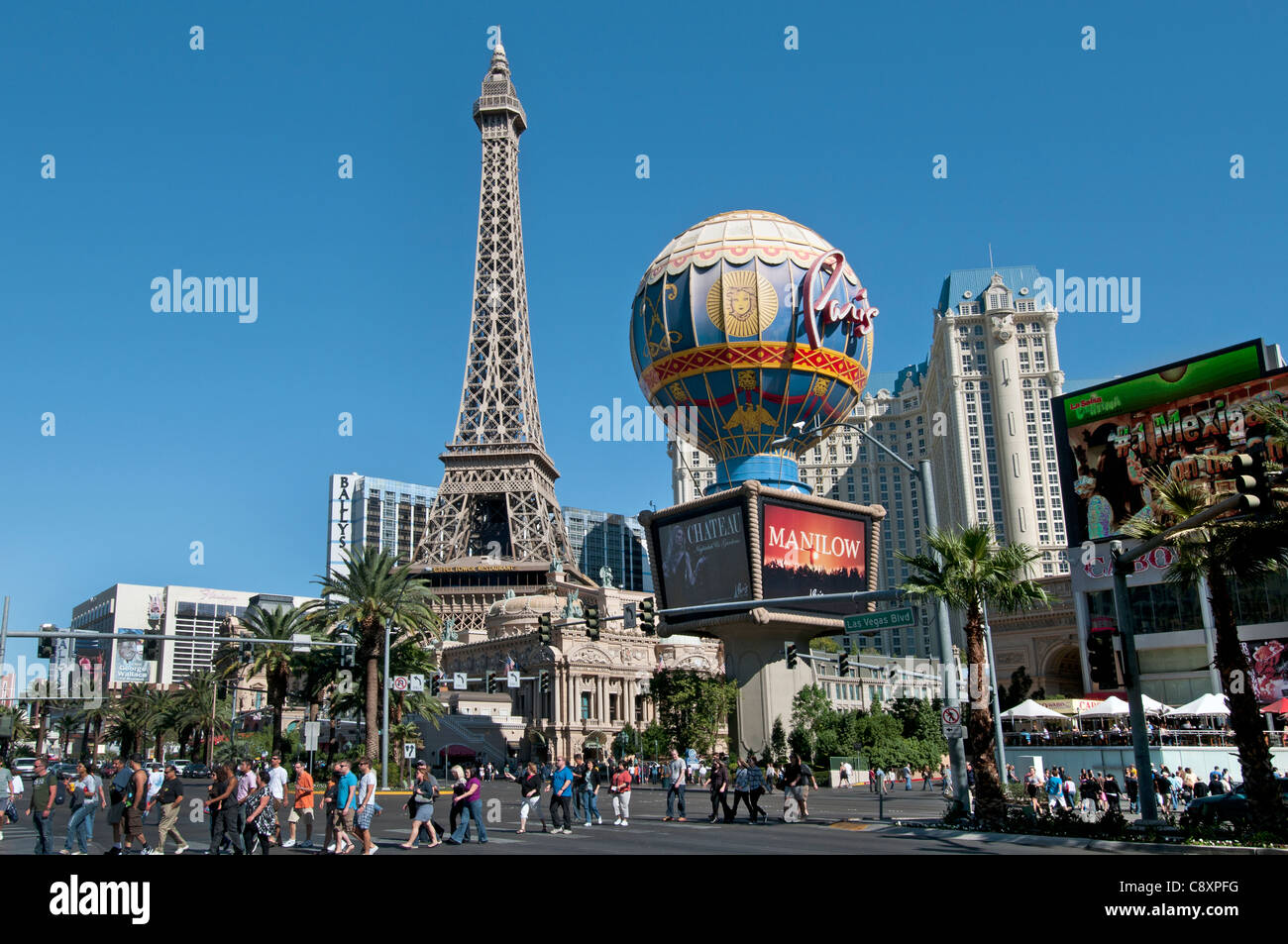 The Paris Hotel Las Vegas from above showing the Eiffel Tower and  Mongolfier Balloon Stock Photo - Alamy