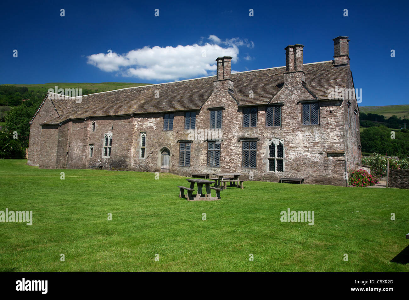 Tretower Court, Nr Crickhowell, Powys, Wales, UK. This medieval manor house dates back to the 14th Century. Stock Photo