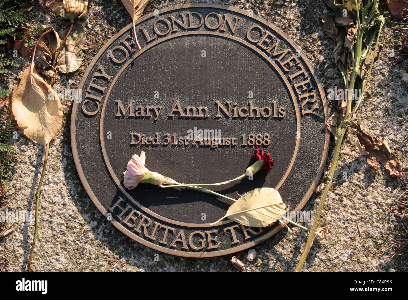 Memorial marker to Mary Ann Nichols, a Jack the Ripper victim, in the City of London Cemetery, London, UK. Stock Photo
