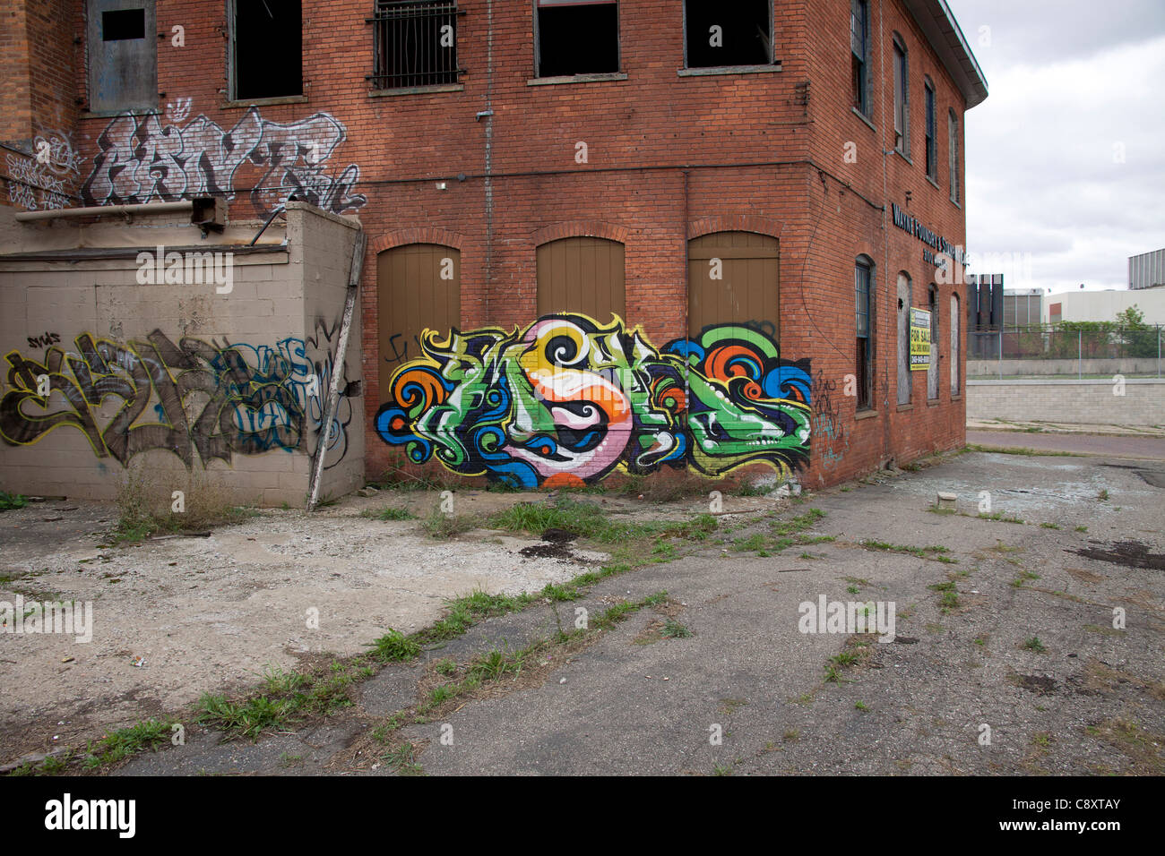Graffiti on vacant building Detroit Michigan USA Stock Photo