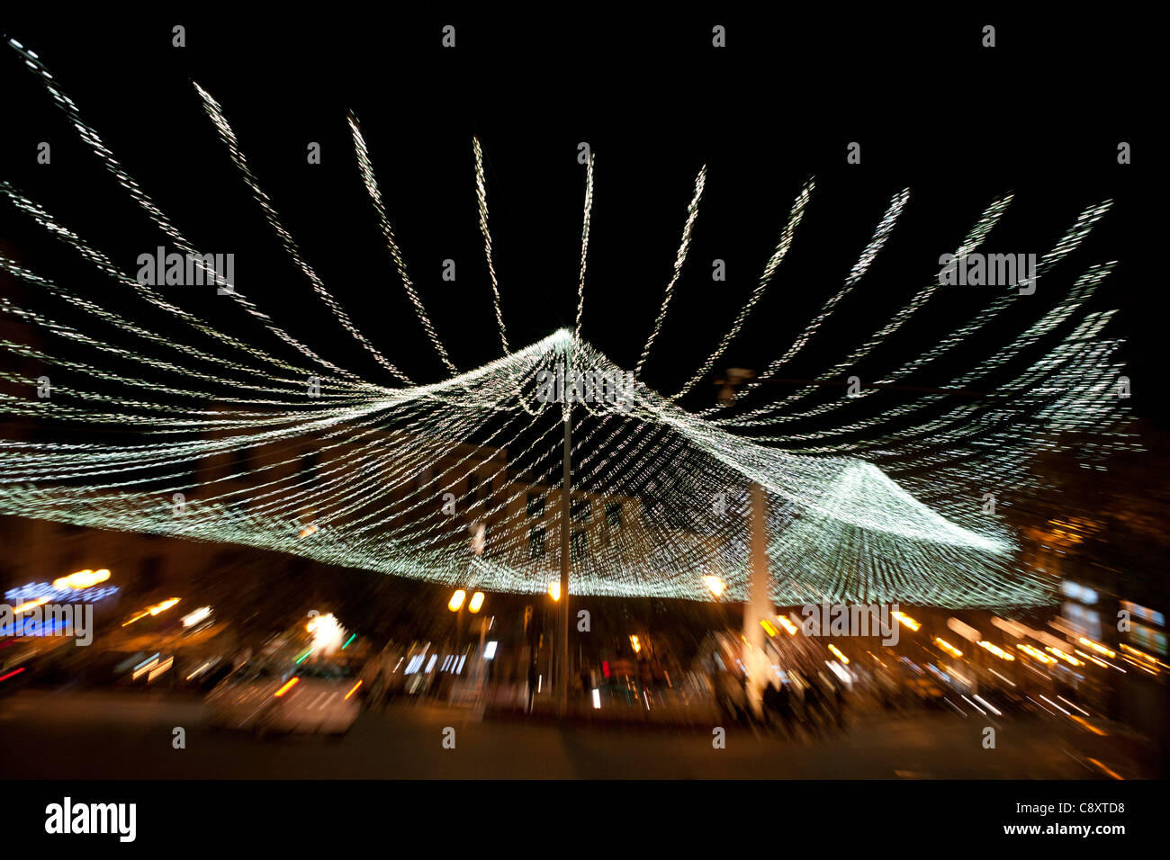 modern abstract lights in Christmas Xmas night decoration street city town Palma de mallorca Spain Stock Photo