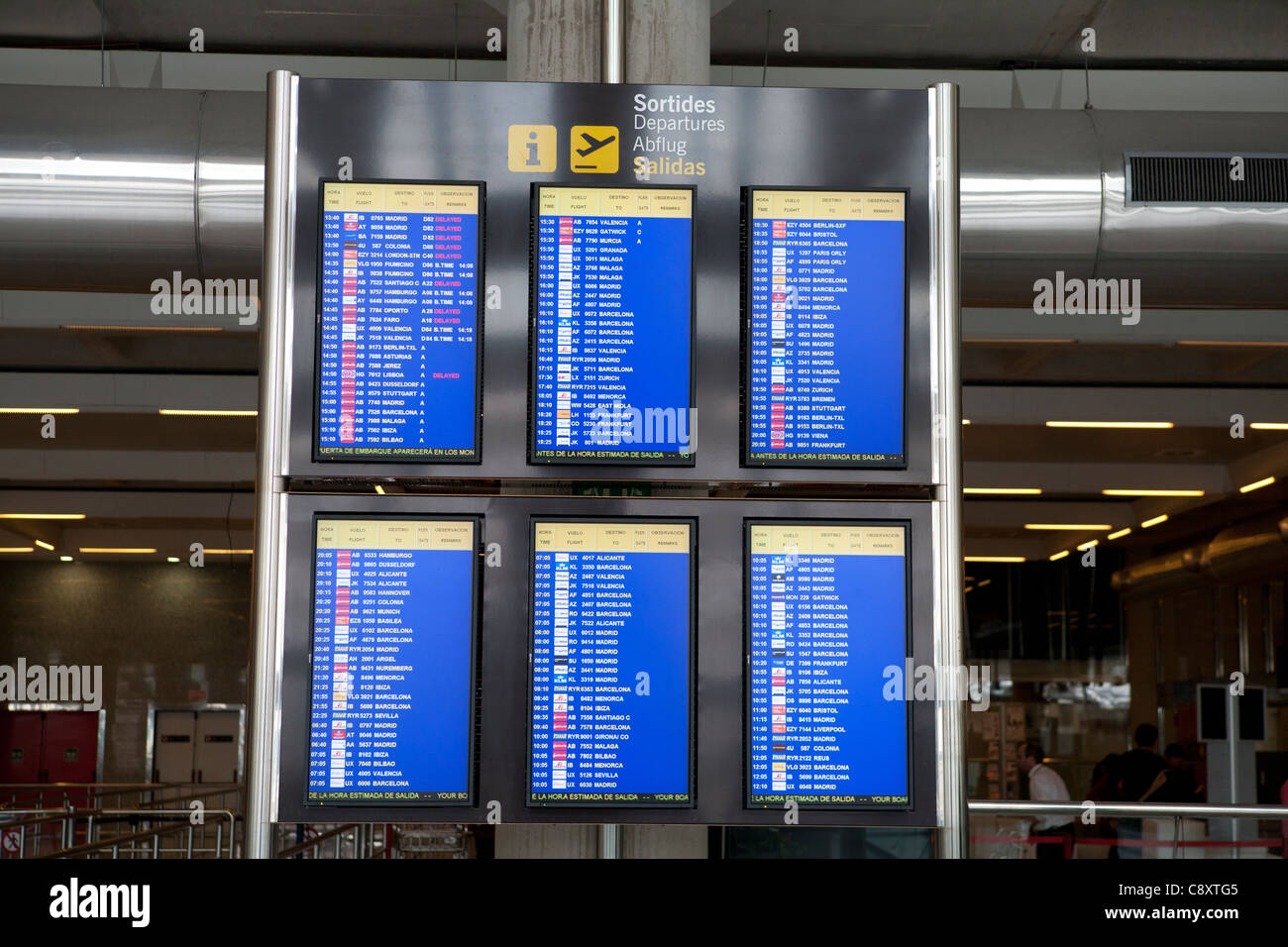 Departure board information in Palma de Mallorca Airport Spain Stock Photo  - Alamy